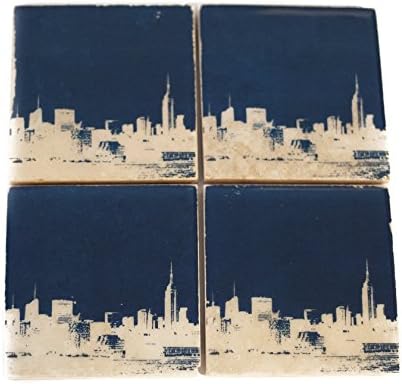 New York Skyline Coaster Set (4 Stone Coasters) Navy Blue and White