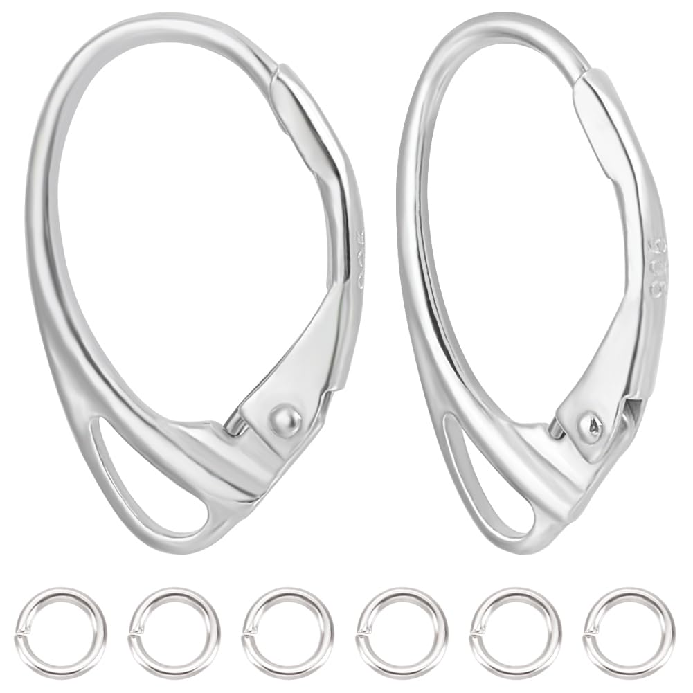 Beebeecraft 1 Box 6Pcs Leverback Earring Hooks Sterling Silver 17mm Oval Earwire Connector with 6Pcs Jump Rings for DIY Earrings Jewellery Making