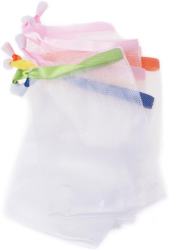Huilier 10x Soap Foaming Nylon Mesh Drawstring Bag Bubble Foam Net Bath Cleaning Gloves