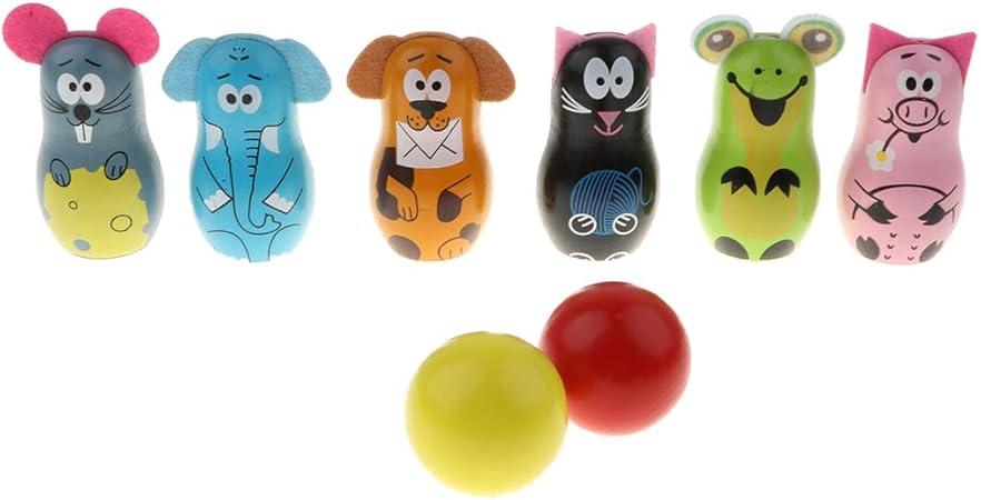 Amazon 6個 木製 動物柄 ボウリングピン ミニ ボウリングセット おもちゃ おもちゃ雑貨 おもちゃ