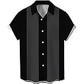 Liantty Bowling Shirt for Men Retro 1950s Button Down Shirts | Vintage Funny Cat Pattern,Relaxed Classic Fit,Short Sleeve Vacation Party Beach Hawaiian Shirt Tops