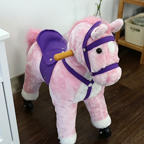 Kinbor Rocking Horse Plush Kids Baby Girls Boys Pony Rocking Horse Unicorn Ride on Toy Walking Horse Children’s Day Birthday Gift with Wheels and Neigh Sound
