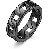 SeiMios Cuban Link Rings for Men, Stainless Steel 7mm Wide Chain Band Ring Size 7-12