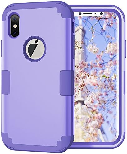 iPhone X Case, Mupoo Three Layer Heavy Duty Shockproof Drop Protection Hybrid Hard PC Case Soft Silicone Impact Defender Full-Body Protective Cover for Apple iPhone X 5.8 inch Light Purple