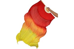 TMZAQH Women 1 Piece Right Hand Real Silk Long Belly Dance Fan Veils 150 * 90 cm