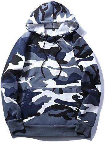 SDolphin Men's Camo Loose Hoodies Hooded Sweatshirt Pullover with Kanga Pocket M Blue