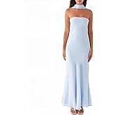 Womens Floral Strapless Dress Y2k Backless with Scarf Tube Maxi Long Dresses Sexy Mesh Bodycon Beachwear