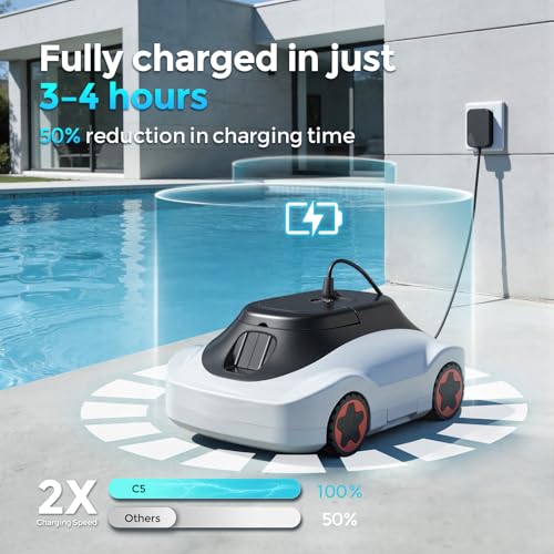 OUCAXIA C5 Cordless Robotic Pool Cleaner with 180-Min Runtime, 2.7L Large-Capacity Filter Basket, Self-Parking & Lightweight Design, for Above-Ground & In-Ground Pools up to 2,200 Sq.Ft (Snow)