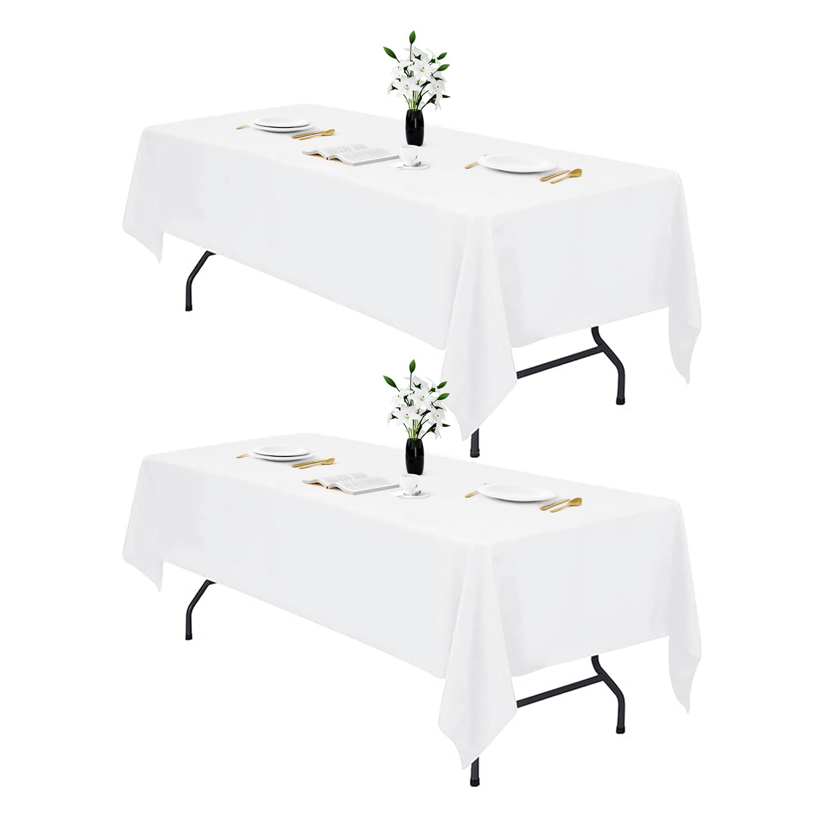 Photo 1 of IVAPUPU 2PCS White Table Cloth for Rectangle Table - 60 x 102 Inch Tablecloths Rectangular Cloths Waterproof Washable Wrinkle Resistant for 6 FT Tables Wedding Cocktail Party
