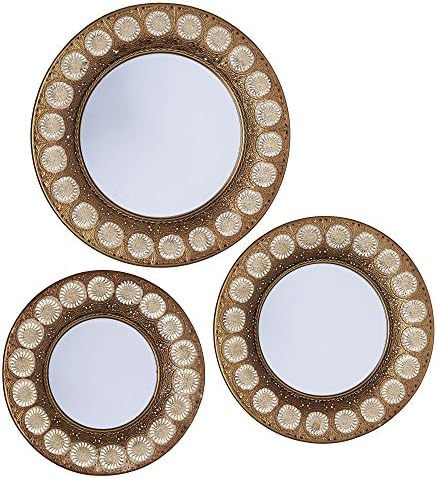 Household Essentials Round Decorative Sunburst Wall Mirror Set Of 3, Gold