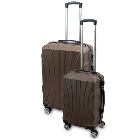 Kofferset M + L 2-teilig Reisekoffer Trolley Hartschalenkoffer ABS Teleskopgriff Modell Strike … (Braun)