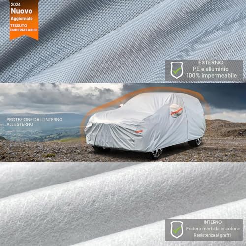 Kayme Outdoor Car Cover, Waterproof Anti UV Wind Dustproof 6 Layer Zip and Plush Cover, Compatible with Duster, Compass, Qashqai, Tiguan, T-Roc (SUV: up to 460 cm)
