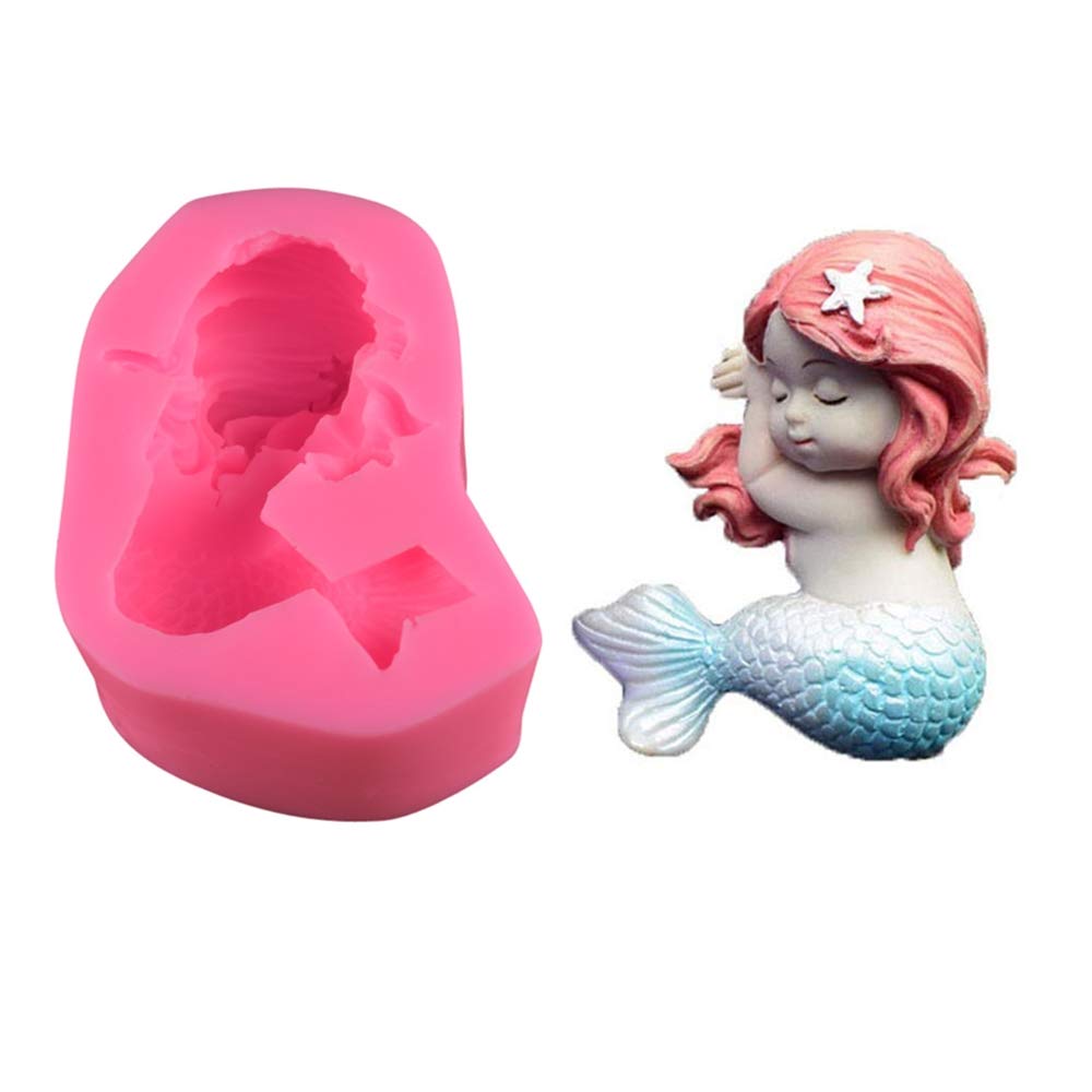 Silicone Mermaid Fondant Mold 3D Sleeping Mermaid Fondant Cake Topper DIY Decoration Baking Tool for Sugarcraft, Chocolate, Candle, Soap Making and Crafting
