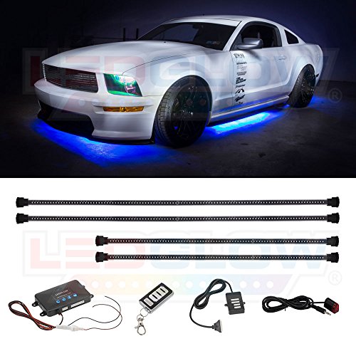 LEDGlow 4pc Million Color Wireless LED Car Underbody Underglow Lighting Kit - 4 Underbody Lighting Tubes - 378 SMD LEDs - 18 Unique Colors - 12 Unique Lighting Patterns