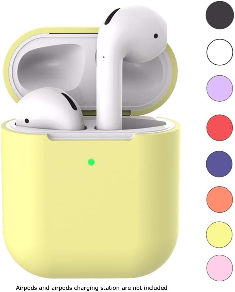 TunaLee AirPods 2 Wireless Silicone Case Cover - Compatible with New 2019 Apple AirPods 1 & 2; Front LED Visible - Supports Wireless Charging Case - Extra Protection for AirPods (Faint Yellow)