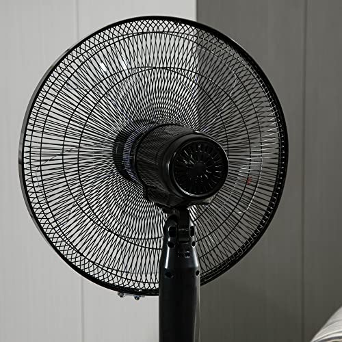 HOMCOM 16-Inch Pedestal Fan, Standing Fan with Adjustable Height, 3 Speeds, 85° Oscillation, LED Control Panel, Remote, 15H Timer for Living Room Bedroom Office, Black