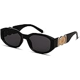 Hanj Retro Rectangle Sunglasses for Womens Mens Trendy Vintage 90s Oval Sun Glasses