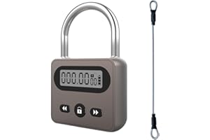 GREATYYT 999 Hour Metal Timer Lock, Max Timing Over 1 Month with LCD Display Multi-Function Electronic Time, USB Rechargeable Timer Padlock for Kitchen Cabinets, Phones, Snack, Liquor, Game Consoles (Black)