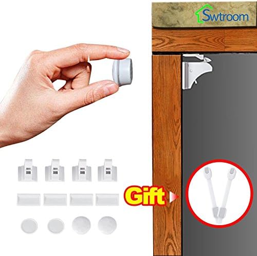 Swtroom Magnetic Cabinet Locks - No Tools Or Screws Needed (4 Locks + 1 Key) and 2 refrigerator locks,package