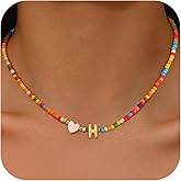 Goldegg Colorful Initial Necklaces for Girls Women, 14K Gold Plated Bubble Initial Pendant Heart Shell Necklace Jewelry Valentines Gifts for Teen Girls Kids
