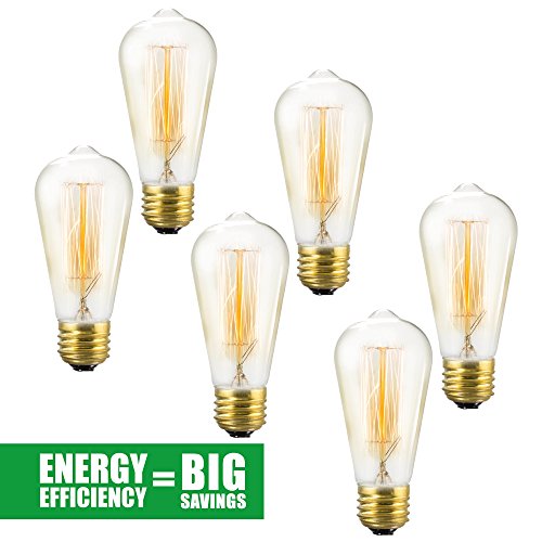 Edison Bulb 6 Pack - ST64 - Squirrel Cage Filament - Dimmable, Edison Style Vintage Light Bulbs - 40 Watt