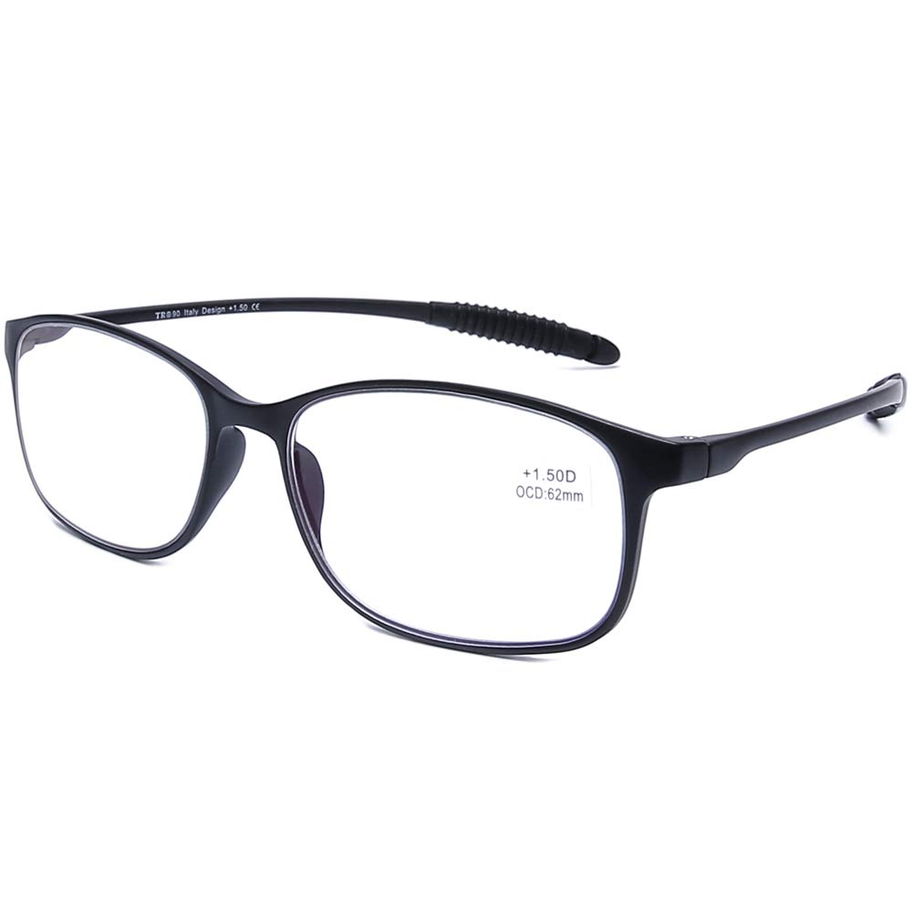 DOOViC Computer Reading Glasses Black/Rectangle Blue Light Blocking TR90 Flexible Frame Lightweight Readers for Men/Women +2.25