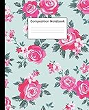 Composition Notebook: Cute Wide Ruled Paper Notebook Journal | Nifty Turquoise & Pink Rose Wide Blan by Pretty Composition Notebooks