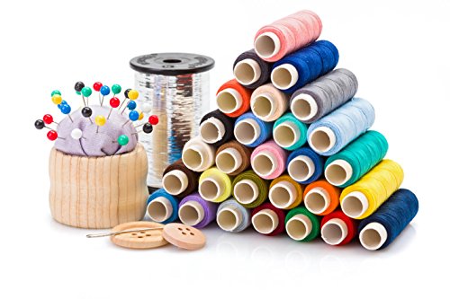 image for Paxcoo 30 Assorted Color Polyester Sewing Thread Spools 250 Yards Each