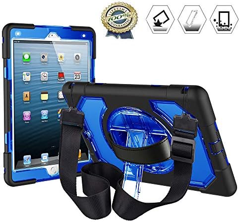 iPad 6th Generation Case Protective, iPad 9.7 Case 2018 for Kids and Work with Kickstand & Shoulder Strap & Hand Strap, Environmental Apple iPad Tablet Case Heavy Duty Full Body Rugged (Clear Blue)