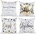 AWEHIRU Gold Soft Velvet Christmas Decorative Throw Pillow Covers Set 18 Inch by 18 Inch (Gold Foil Xmas 4)