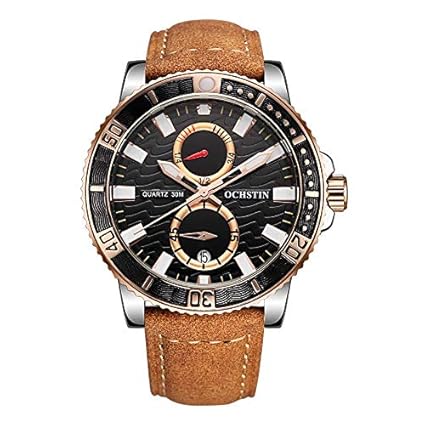 Ochstin Busines Casual Date Display Luxury Chronograph Watch with Brown Leather Band for Men and Boys