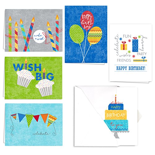 Canopy StreetCelebrate! Birthday Card Pack / 36 Birthday Greeting Cards And Envelopes / 6 Colorful Birthday Designs / 4 5/8" x 6 1/4" Birthday Note Cards With Blank Inside