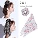Chiffon Ponytail Hair Scarf Scrunchies - 3 Packs AWAYTR Flower Cashew Leopard Ripple Point Elastic Hair Ties Bow for Women (Flower blue + flower red + flower pink)