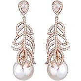 14K Gold Moissanite Pearl Drop Earrings for Women,Freshwater Cultured Pearl Branch Style Long Dangle Earrings,Fashion Jewelry Gift for Mom,Wife