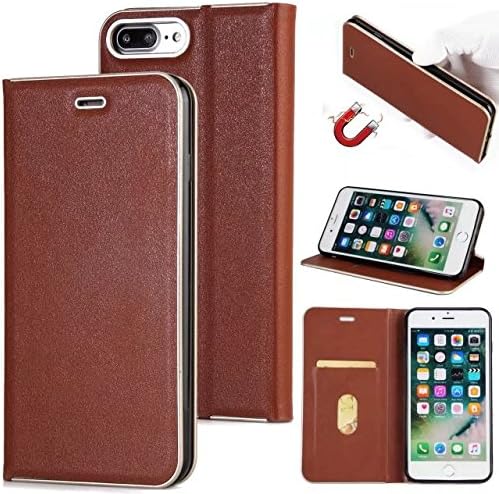 iPhone 7 Plus Leather Case,Zmiq Premium Folio Leather Wallet Case with [Kickstand] [Card Slots] [Magnetic Closure] Flip Notebook Cover Case for iPhone 7 Plus (7plus Brown XiHe)