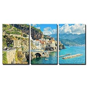 Famous Resort of Amalfi Coast - 3 Panel Canvas Art