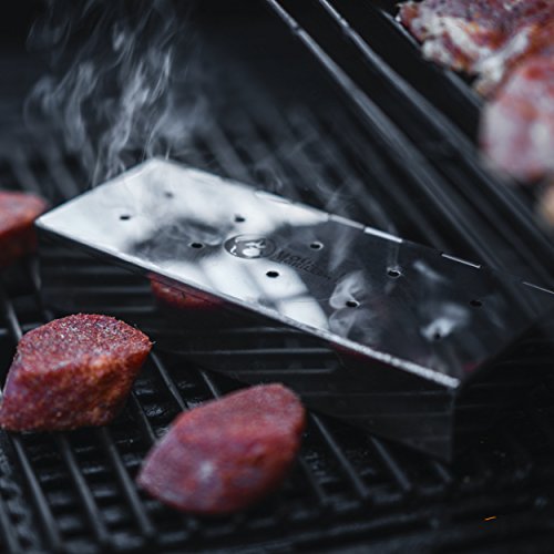 Mountain Grillers Smoker Box for Wood Chips Use a Gas or Charcoal BBQ Grill and Still Get That Delicious Smoky Barbecue Flavored Grilled Meat Hinged Lid for Easy Access polished finish stainless steel