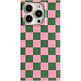 Reezaddin Rectangle Pink Green Checkered Phone Case for iPhone 16 Pro Max,Trendy Retro Aesthetic Checkereboard Matte Rectangled Edge Slim Protective Funda para Cover for iPhone 16promax 6.9in
