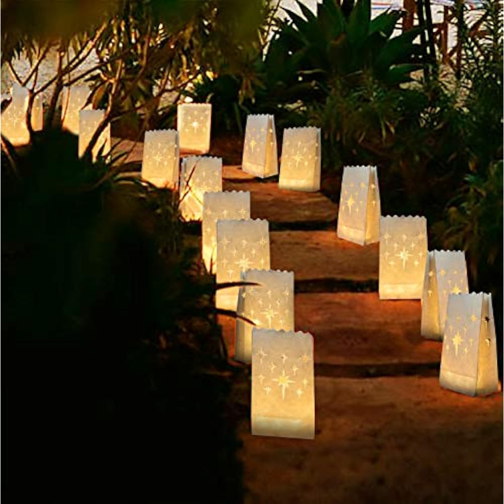 50 PCS White Luminary Bags, Flame Resistant Candle Stars Design Luminaries For eBay