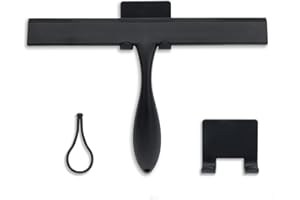 FY&XZH Never Rust Silicone Shower Squeegee for Glass Doors with Hook, Bathroom Cleaner Tool, Household Window and Mirror Squeegee, Ergonomic Thick Handle Squeegee for Shower Glass, 11-Inch (Black)