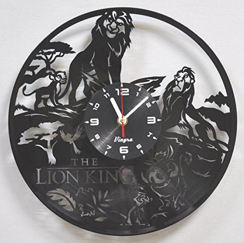 Lion King Vinyl Clock Disney Wall Art Decorations Kids Room Decor Timon and Pumba Record Clock Animal Vinyl Wall Decal Art Cartoon Home Decorations Kids Gift