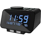 uscce Digital Dual Alarm Clock Radio for Bedrooms with 0-100% Dimmer | FM Radio with Weekday/Weekend Mode &amp; 2 USB Charging Port &amp; 6 Sound Adjustable Volume &amp; Sleep Timer Temperature Battery Backup