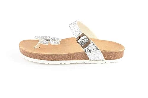 Le Clare Manu Cyborg - Damen Zehentrenner-Sandalen Pantoletten mit anatomischen Fußbett aus Naturkork – Glitzer