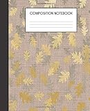 Paperback Composition Notebook: Faux Linen And Leaves Pattern College Ruled Notebook Lined School Journal Book
