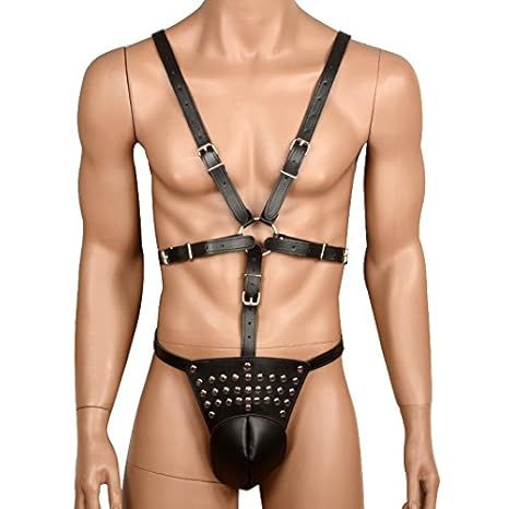 OnundOn Herren Riemenbody Körper Leder Harness Männer String Unterwäsche Bodysuit Fetisch Einstellbar