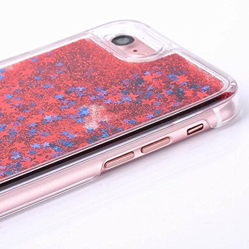 Apple iPhone 7+ Plus Waterfall Quicksand Glitter Cascade Star Naked Tough Girl 3D Bling Movable Transparent Clear hardshell Dynamic Snow Globe Liquid Case [Hard + Gel Cover] By Tech Express (Red)