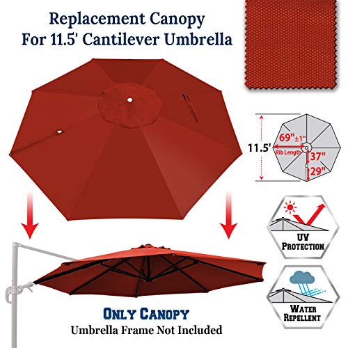 BenefitUSA Replacement Canopy Top Cover for 11.5' Rome Cantilever Patio Umbrella Outdoor Sunshade (Red)