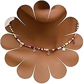 Andelaisi Boho Rainbow Seed Bead Choker Necklace Colorful Seed Bead Necklace Choker Vintage Rice Bead Choker Necklace Gold Star Dangle Necklace Jewelry for Women