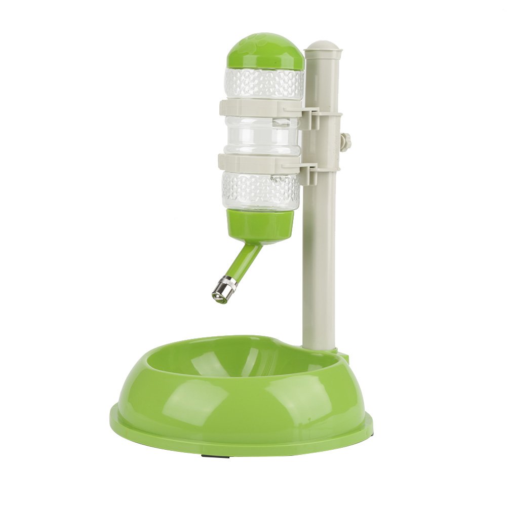 Fdit Water Bottle Bowl for Dogs - Automatic Feeding - Adjustable Water Height Dispenser for Dogs Cats (Green)