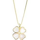 14k Yellow Gold Delicate Clover Heart Necklace For Women, Enamel Lucky Heart Choker Necklace - Cute Four Leaf Clover Eternal Love Necklace, 4 Heart Clover Necklace